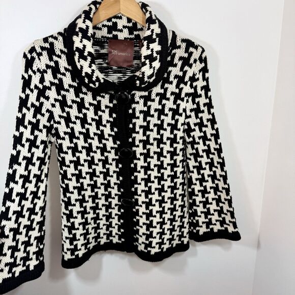 525 America Cardigan Sweater S Black And White Houndstooth Large Button Down - Picture 5 of 14